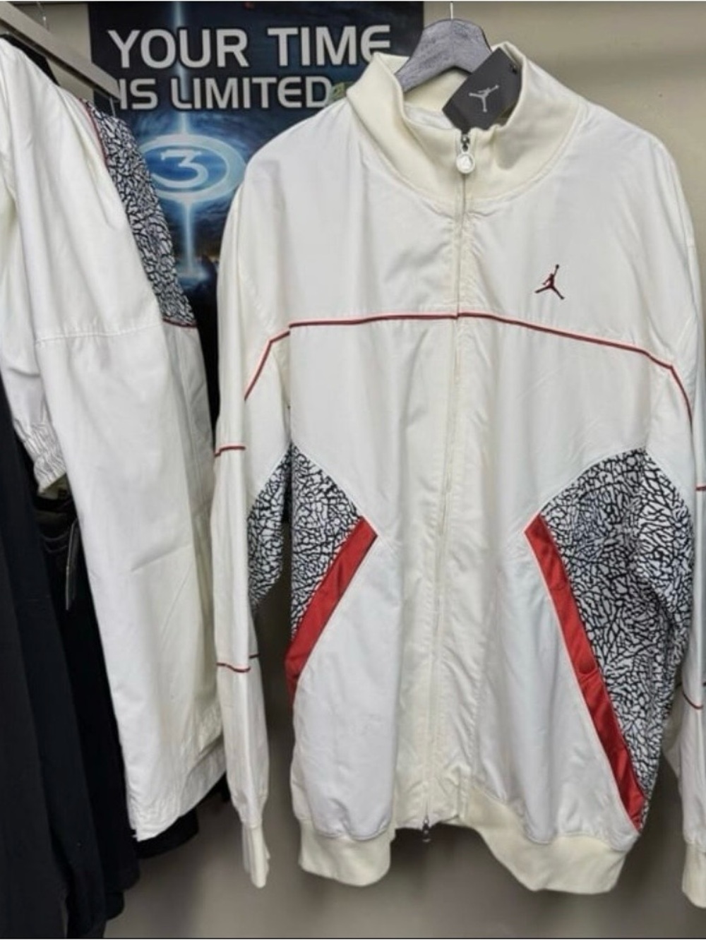 Jordan 3 White Tracksuit with Red Accents and Elephant Print
